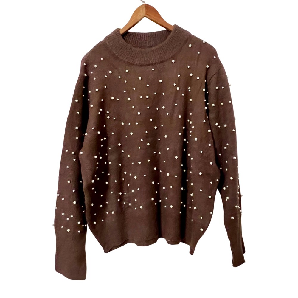 NWT‎ City Chic Jumper Pearl Gate Chocolate Embellished Sweater Size S